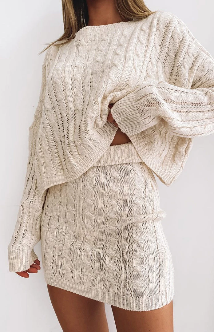 Beginning Boutique Tanned Honey Cable Knit Skirt Beige 9 Beginning Boutique Tanned Honey Cable Knit Skirt Beige