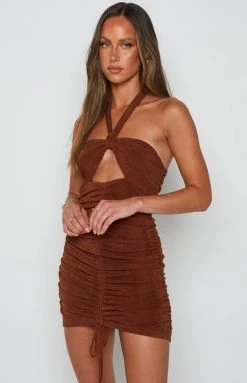 Beginning Boutique Tatiana Brown Halter Dress Dresses