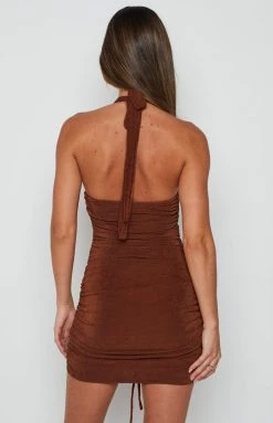 Beginning Boutique Tatiana Brown Halter Dress Dresses