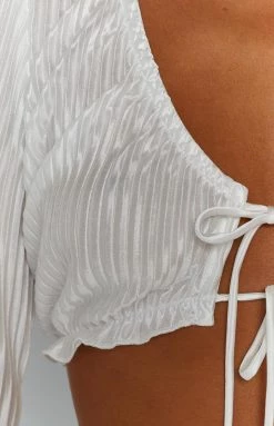 BB Exclusive Tayla White Pleated Long Sleeve Top New