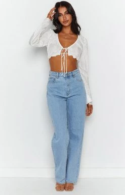 BB Exclusive Tayla White Pleated Long Sleeve Top New