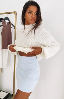 Beginning Boutique Tell Me Knit Skirt Blue