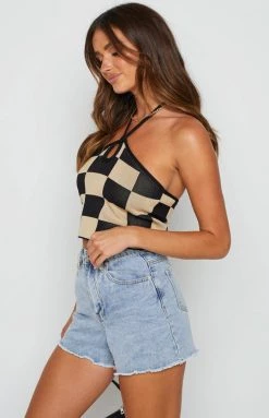 Beginning Boutique Tops Teresita Brown Check Top