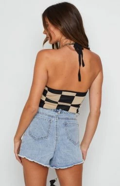 Beginning Boutique Tops Teresita Brown Check Top