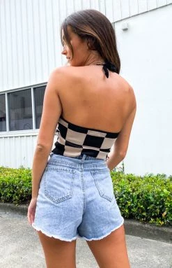 Beginning Boutique Tops Teresita Brown Check Top