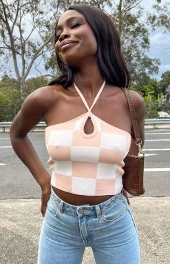 Beginning Boutique Teresita Pink Check Top Tops