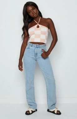 Beginning Boutique Teresita Pink Check Top Tops