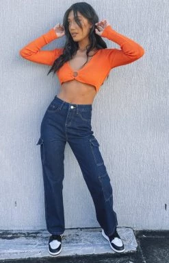 Beginning Boutique Bottoms Terrace Cargo Jeans Blue