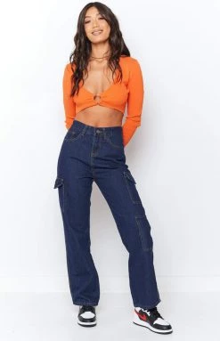 Beginning Boutique Bottoms Terrace Cargo Jeans Blue