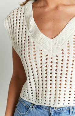 BB Exclusive Terry Cream Crochet Knit Vest New
