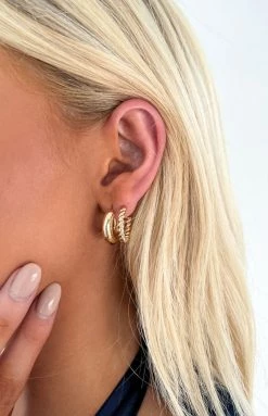 Eclat Textured Gold Hoops 3pk Back In Stock
