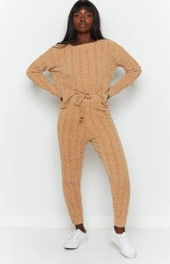 Beginning Boutique Long Sleeve Tops The Alps Cable Knit Jumper Tan