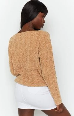 Beginning Boutique Long Sleeve Tops The Alps Cable Knit Jumper Tan