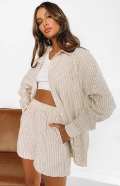 Emma Rose X Beginning Boutique The Sarah Shorts Neutral Pinstripe Bottoms