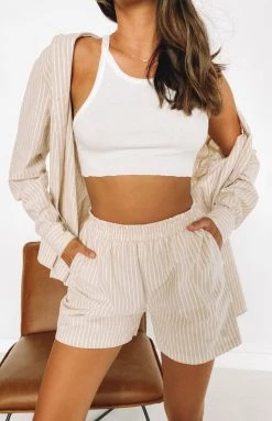 Emma Rose X Beginning Boutique The Sarah Shorts Neutral Pinstripe Bottoms
