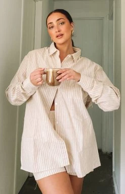 Emma Rose X Beginning Boutique The Sarah Shorts Neutral Pinstripe Bottoms