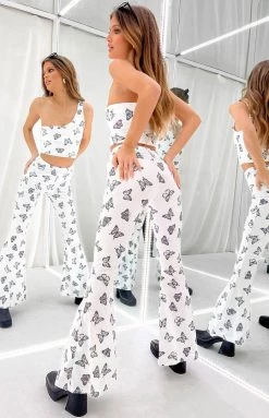 The Volt Mimi White Butterfly Print Flare Pants