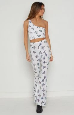 The Volt Mimi White Butterfly Print Flare Pants