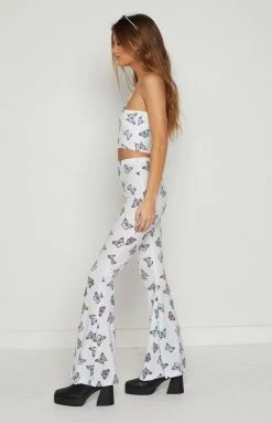 The Volt Mimi White Butterfly Print Flare Pants
