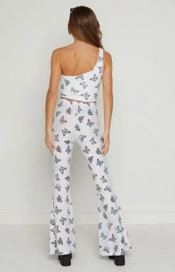 The Volt Mimi White Butterfly Print Flare Pants