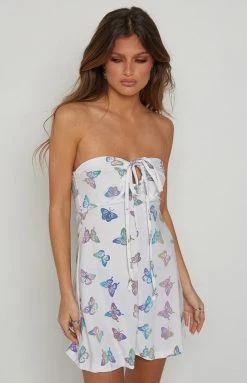 The Volt Mimi White Butterfly Print Mini Dress New