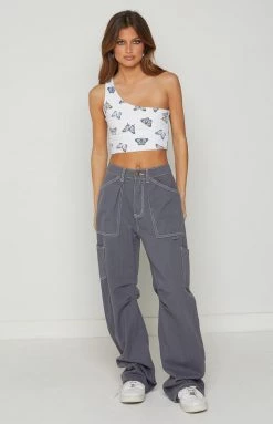 New The Volt Mimi White Butterfly Print One Shoulder Top 20 New The Volt Mimi White Butterfly Print One Shoulder Top