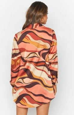 Beginning Boutique The Wavy Long Sleeve Shirt Dress Pink