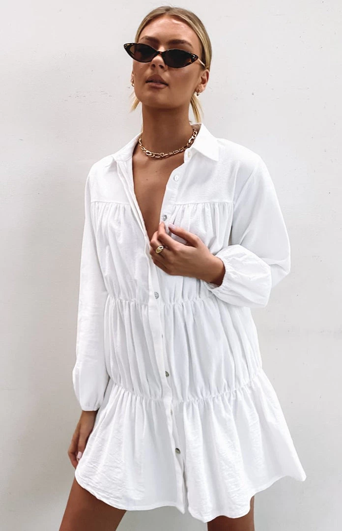 Beginning Boutique Dresses Theodossia Tiered Long Sleeve Dress White 2 Beginning Boutique Dresses Theodossia Tiered Long Sleeve Dress White