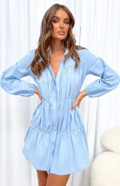 Beginning Boutique Theodossia Tiered Long Sleeve Dress Blue