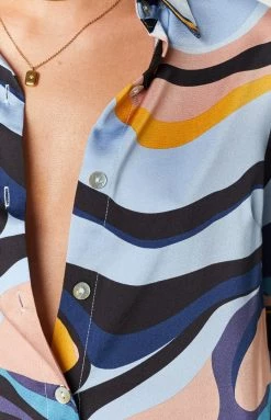 Beginning Boutique Dresses The Wavy Long Sleeve Shirt Dress Blue