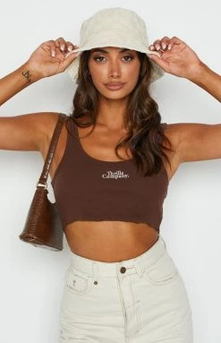 Tops Thrills Contrasting Stack Crop Retro Tank Mahogany