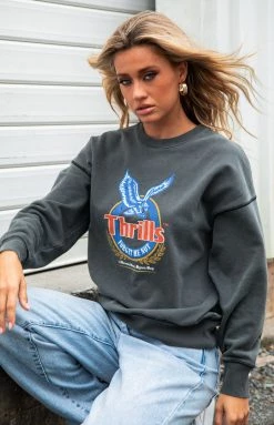 Long Sleeve Tops Thrills Merch Black Not Forgotten Slouch Crew