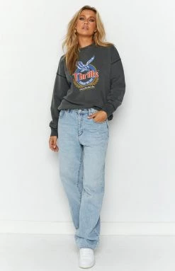 Long Sleeve Tops Thrills Merch Black Not Forgotten Slouch Crew