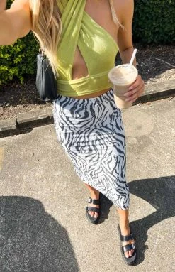 Beginning Boutique Tops Tia Green Cross Neck Top