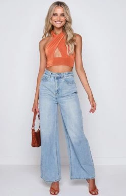 Beginning Boutique Tops Tia Orange Cross Neck Top