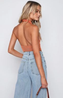 Beginning Boutique Tops Tia Orange Cross Neck Top