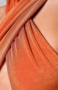 Beginning Boutique Tops Tia Orange Cross Neck Top