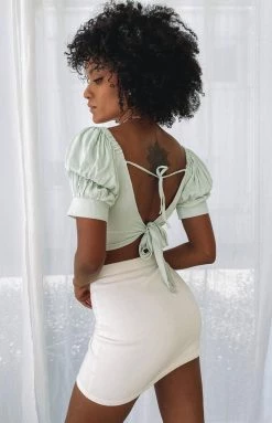 Beginning Boutique Tiana Puff Sleeve Crop Sage