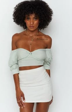 Beginning Boutique Tiana Puff Sleeve Crop Sage