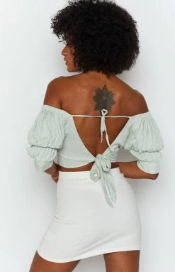 Beginning Boutique Tiana Puff Sleeve Crop Sage