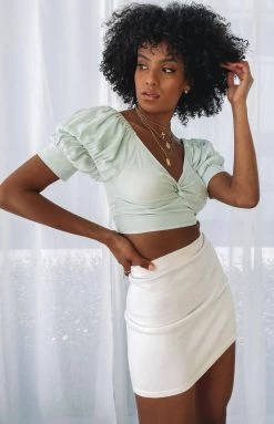 Beginning Boutique Tiana Puff Sleeve Crop Sage