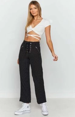 BB Exclusive Bottoms Tiger Lace Up Pants Pinstripe
