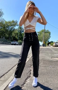 BB Exclusive Bottoms Tiger Lace Up Pants Pinstripe