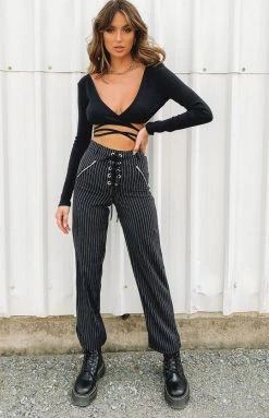 BB Exclusive Bottoms Tiger Lace Up Pants Pinstripe