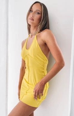 Beginning Boutique Dresses Tillie Halter Mini Dress Yellow