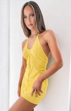 Beginning Boutique Dresses Tillie Halter Mini Dress Yellow