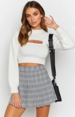 Beginning Boutique Tinsley Pleated Check Mini Skirt Grey Bottoms