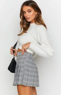 Beginning Boutique Tinsley Pleated Check Mini Skirt Grey Bottoms