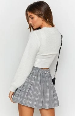 Beginning Boutique Tinsley Pleated Check Mini Skirt Grey Bottoms