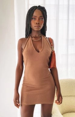 Beginning Boutique Dresses Tokyo Halter Mini Dress Chocolate